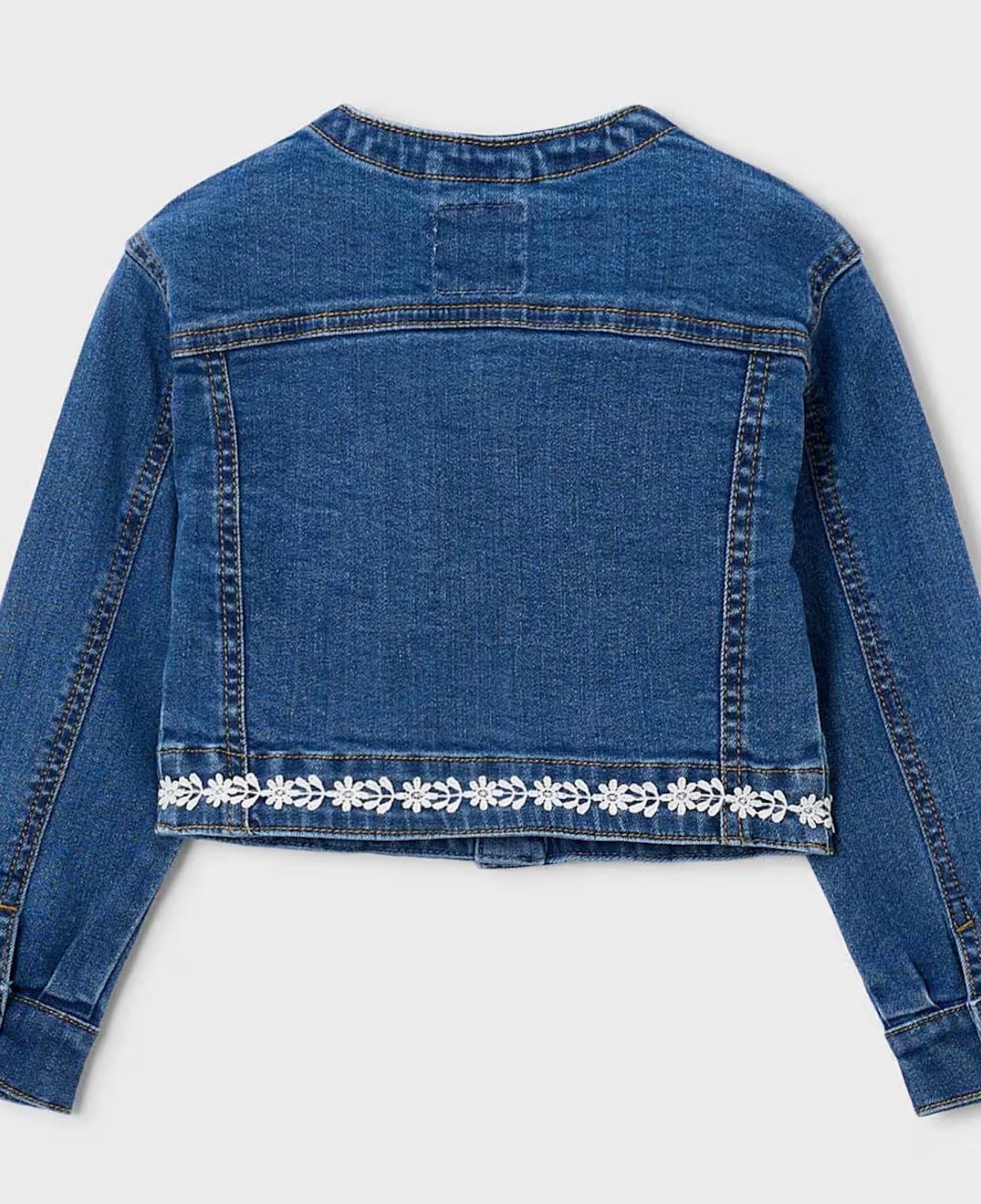 Giacca Bambina in Denim con Ricami Floreali