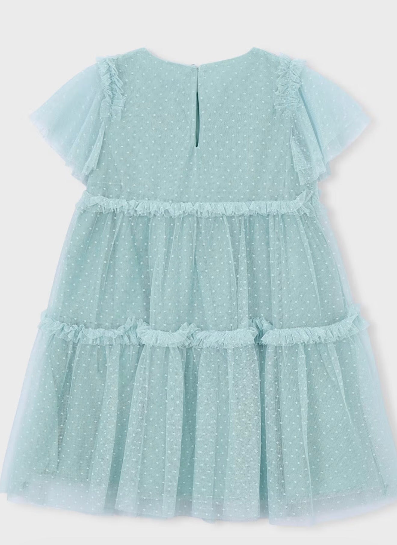 Abito Bambina in Tulle Verde Acqua con Pois e Rouches