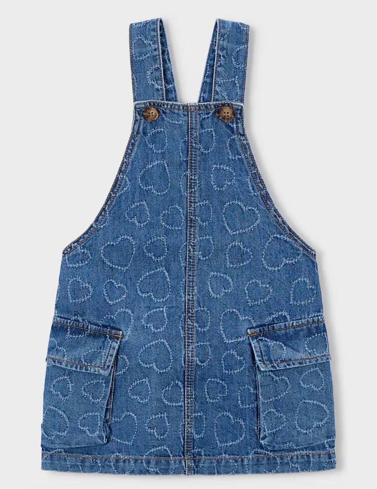 Salopette Bambina in Denim con Cuoricini
