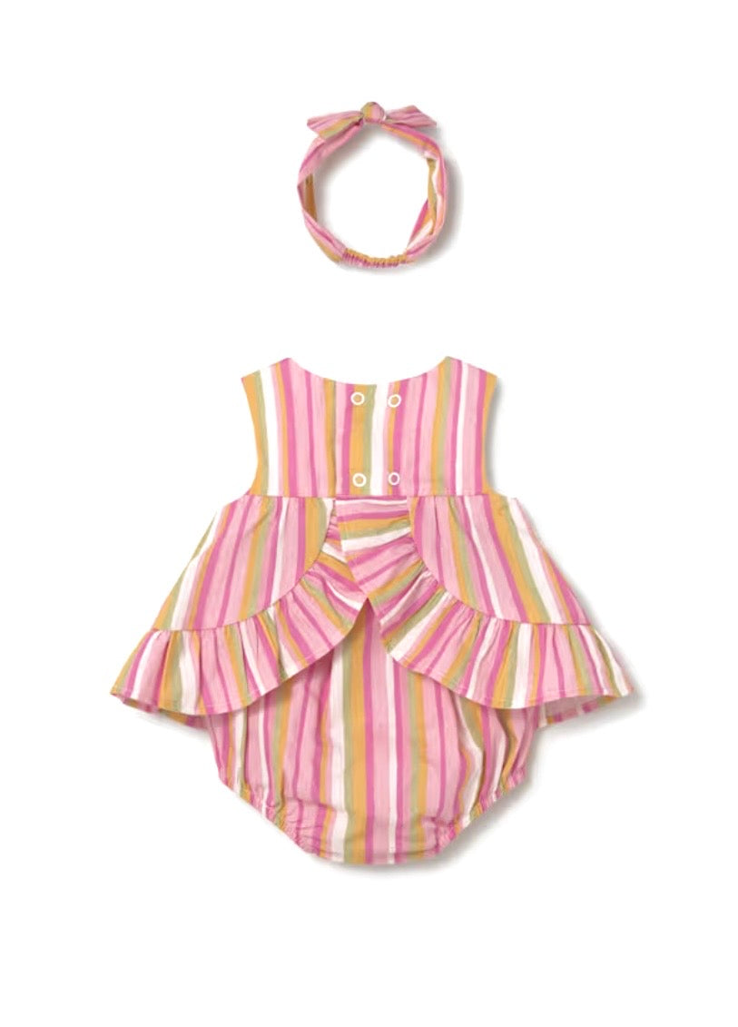 Completo neonata con righe multicolor e fascia