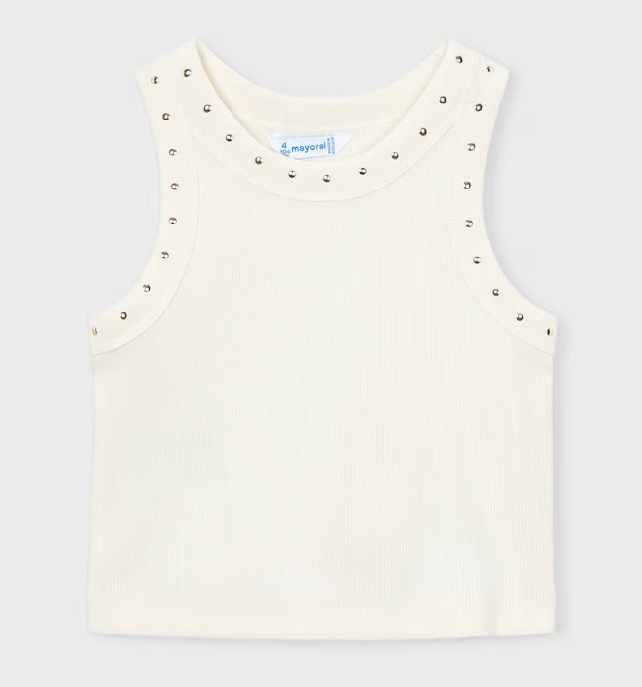 Top Bambina Bianco Panna con Borchiette Dorate