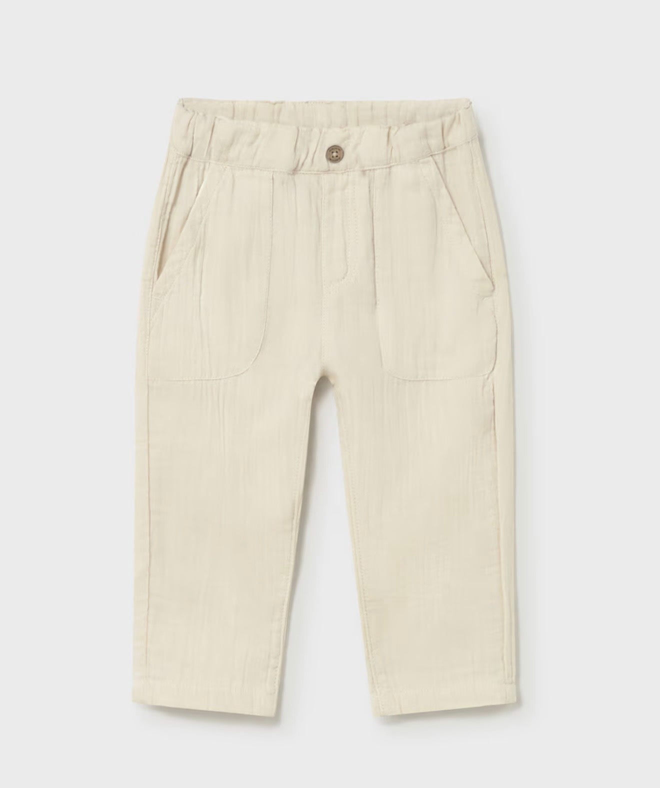 Pantalone Neonato Beige in Mussola di Cotone – Modello Elegante