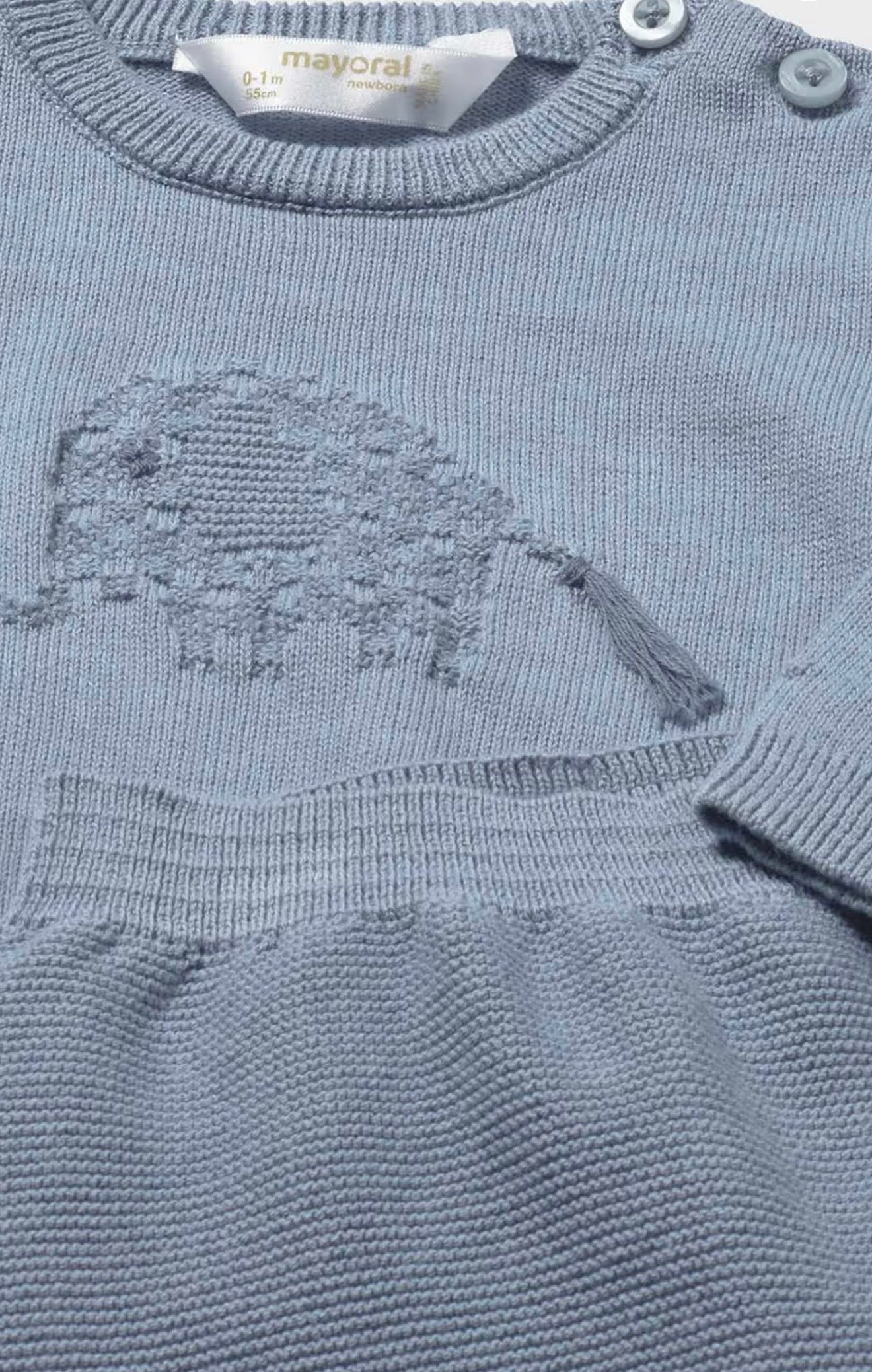 Completo neonato Mayoral azzurro in maglia con elefantino