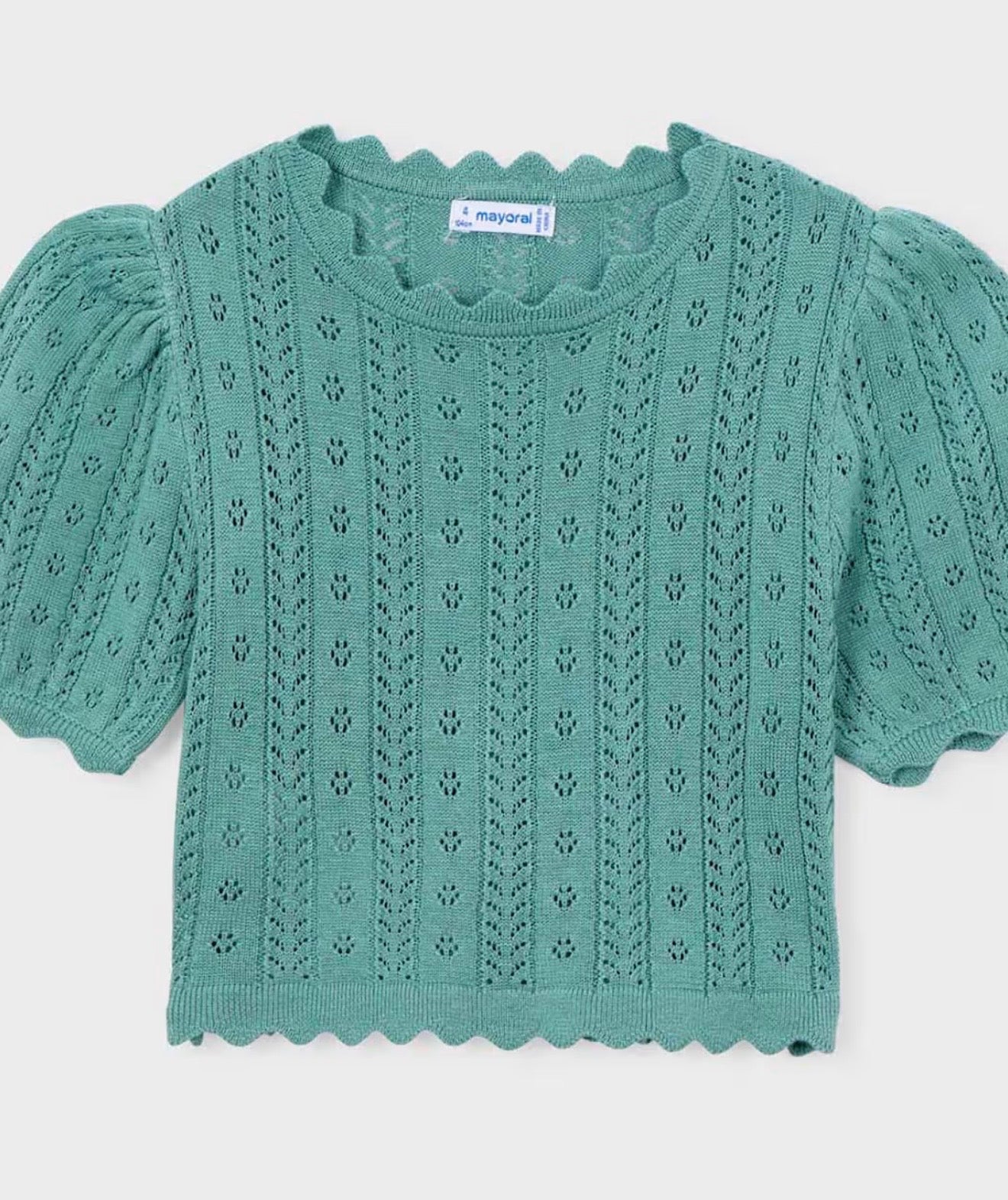 Maglia Traforata Bambina Verde Salvia