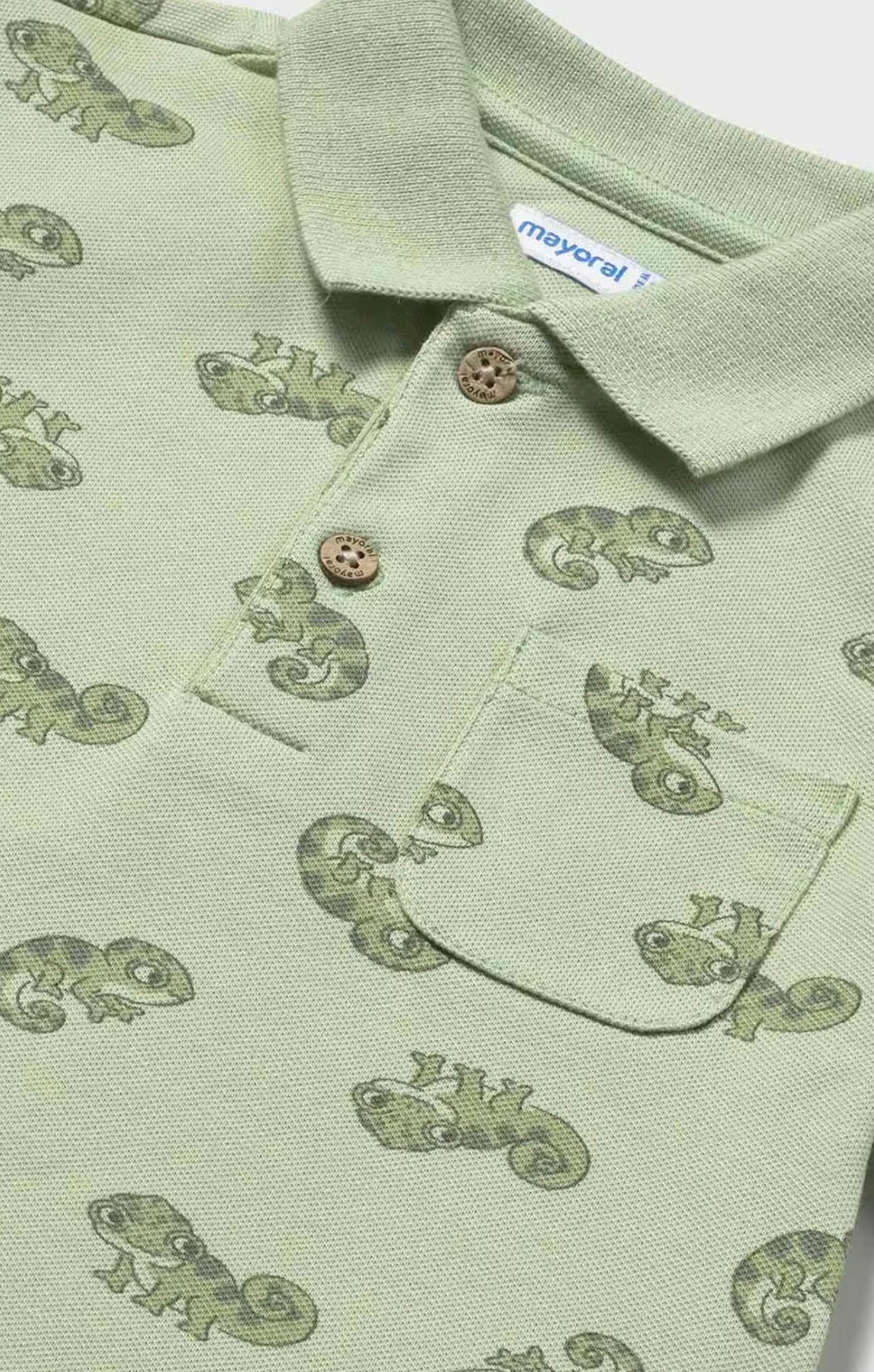 Polo bambino verde salvia con camaleonti