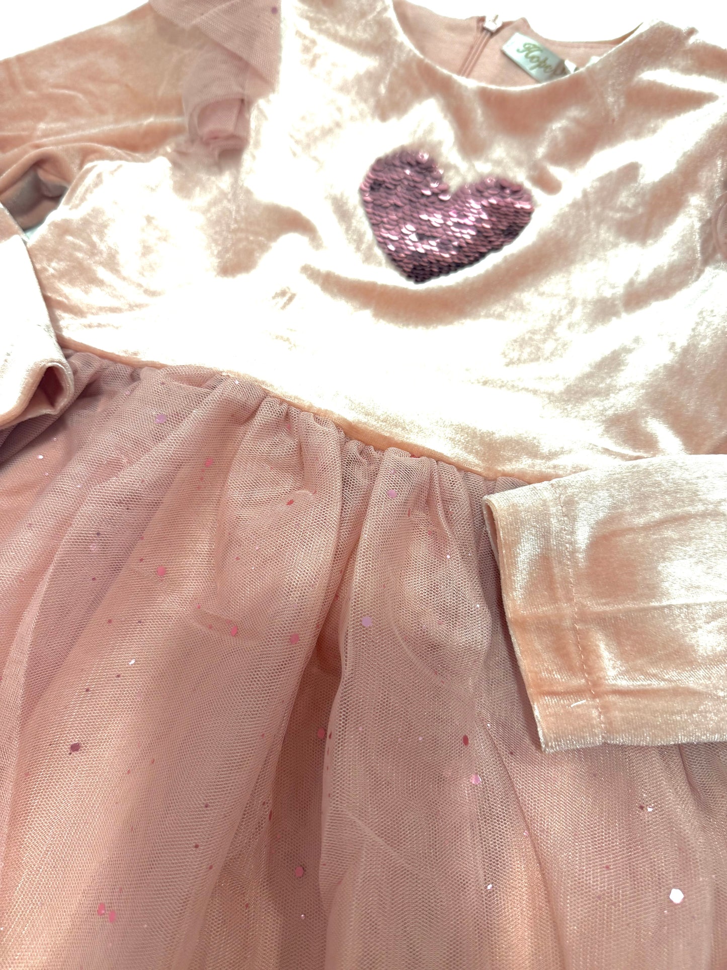 💕 Abito bambina in velluto con tulle e cuore glitter