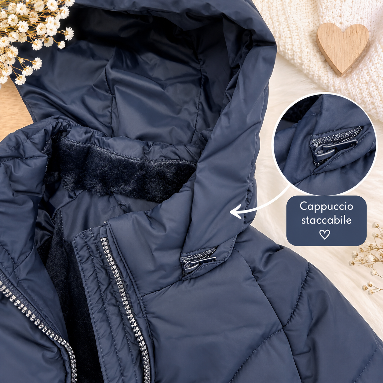 Piumino Bambina Mayoral Blu Navy – Interno Peluche e Cappuccio Staccabile