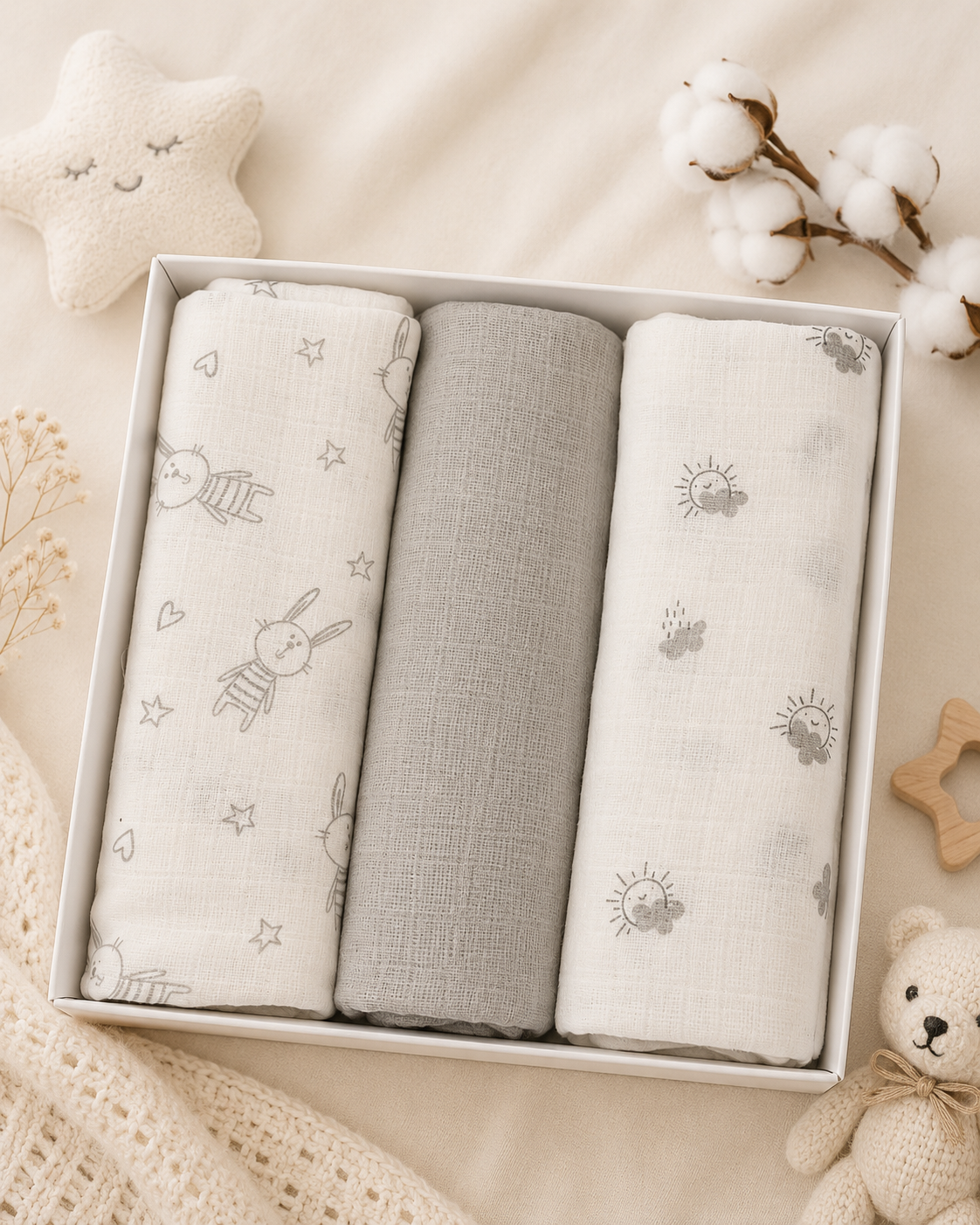 Set 3 Mussole Neonato – Morbide e Versatili