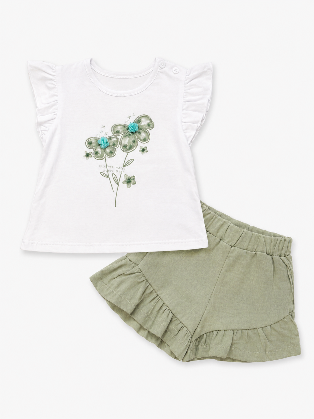 Completo bambina con maglietta e pantalone verde salvia