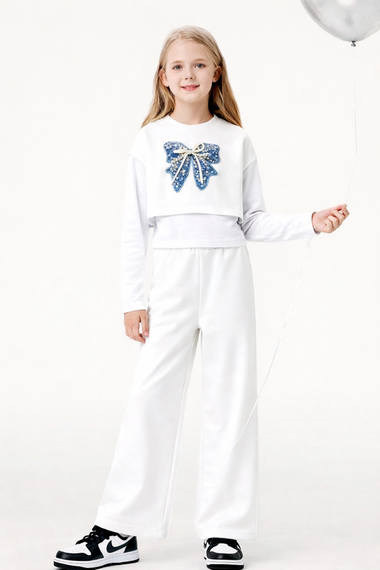 Completo bambina 3 pezzi con fiocco applicato