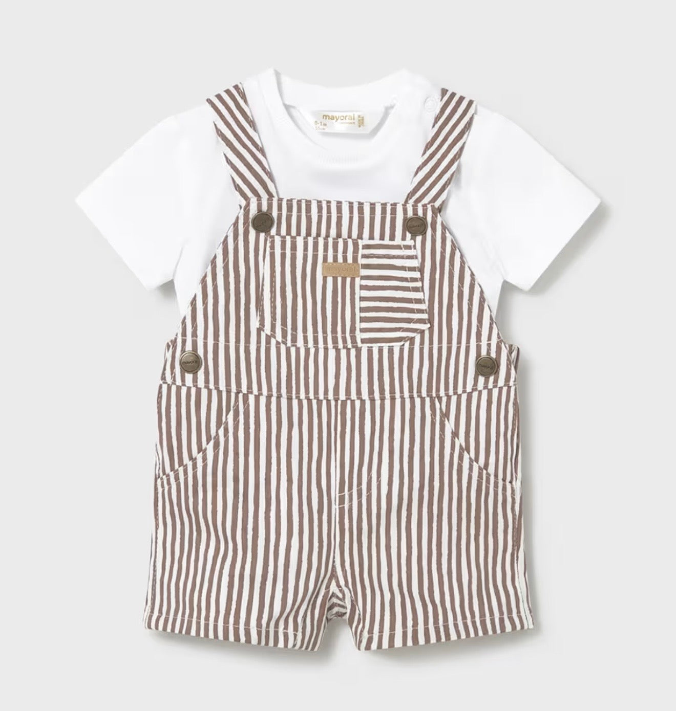 Completo neonato Mayoral salopette righe marroni
