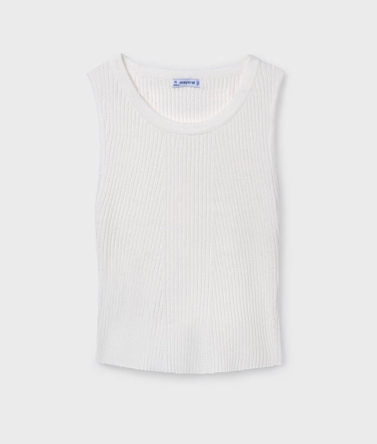 Top Bambina in Maglia a Coste Bianco Panna