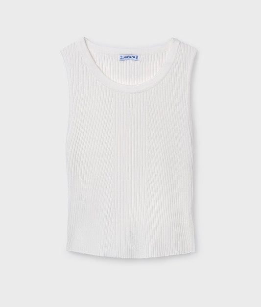 Top Bambina in Maglia a Coste Bianco Panna