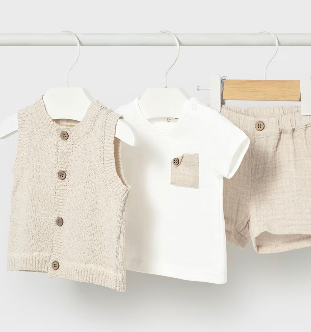 Completo neonato 3 pezzi beige naturale