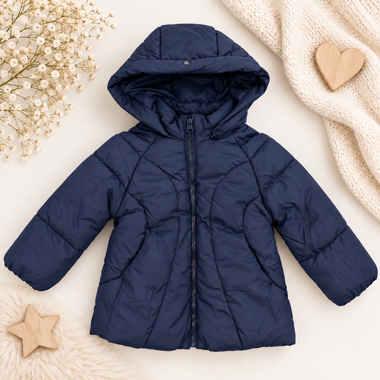 Piumino Bambina Mayoral Blu Navy – Interno Peluche e Cappuccio Staccabile