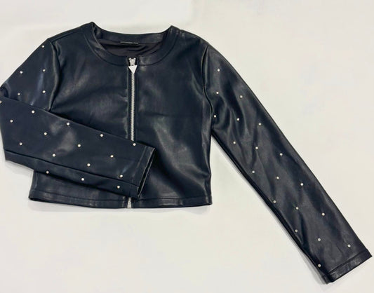 Giubbino in ecopelle con strass
