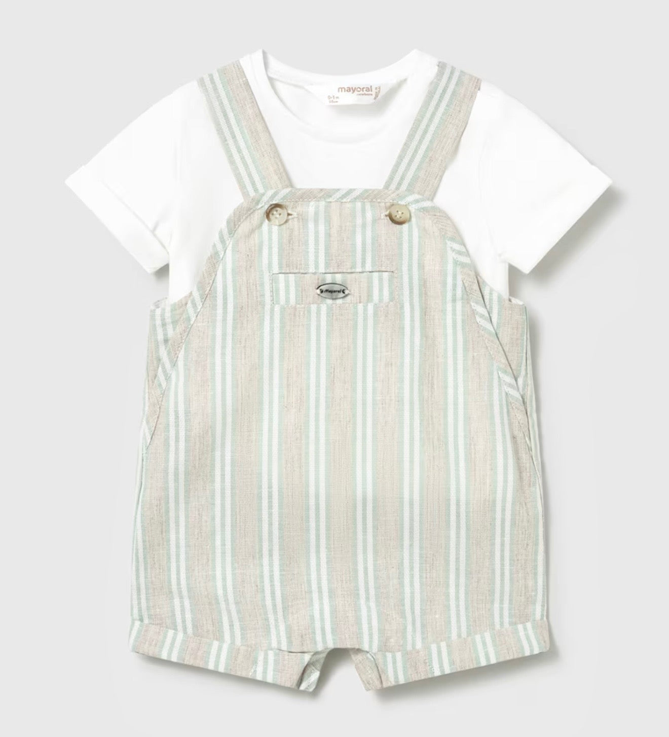 Completo bimbo salopette rigata + t-shirt bianca. Elegante e fresco