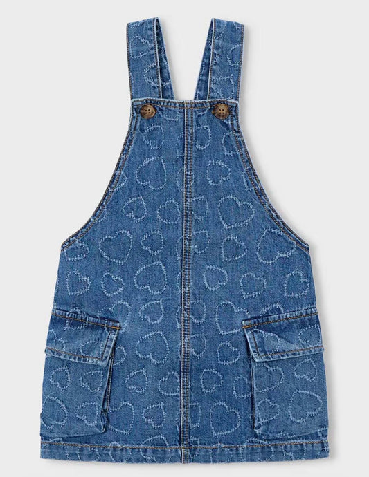 Salopette Bambina in Denim con Cuoricini