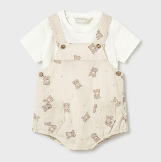Completo neonato Mayoral con salopette orsetti