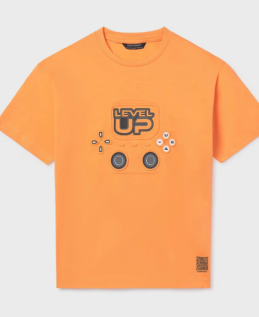 T-Shirt Bambino Arancione “Level Up” Stampa Gaming
