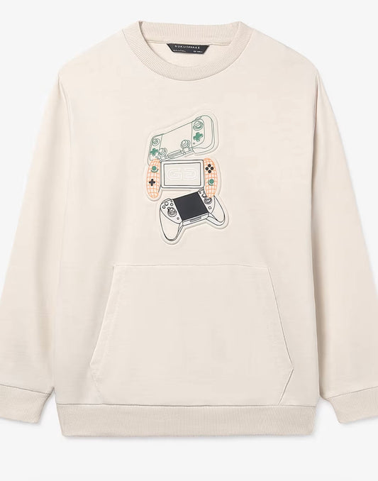 Felpa bambino beige con stampa gaming
