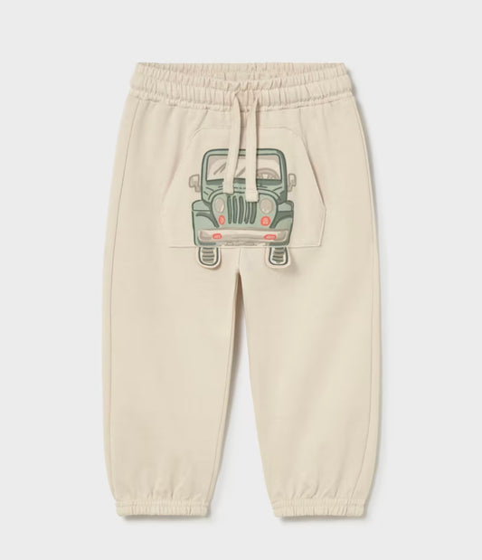 Pantalone Tuta Neonato Beige con Stampa Jeep – Vita Elasticizzata