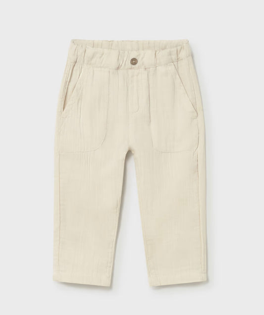 Pantalone Neonato Beige in Mussola di Cotone – Modello Elegante