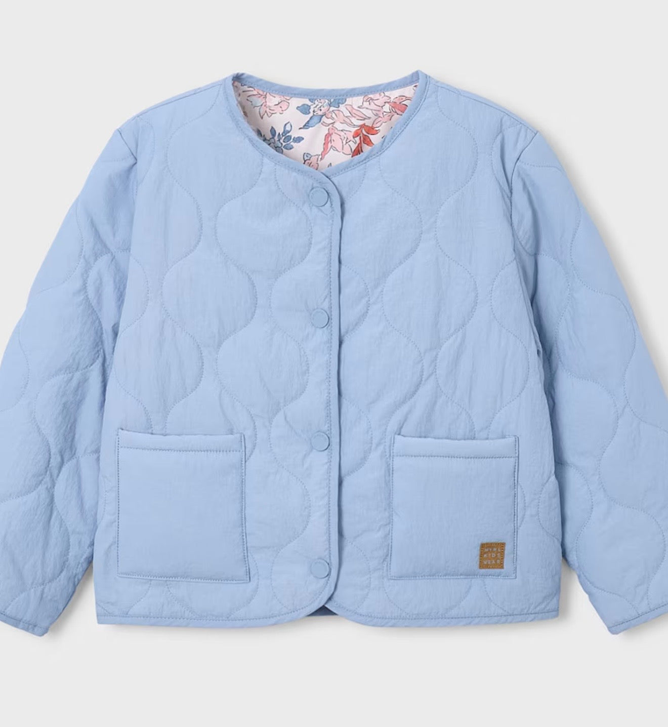 Giacca Bambina Reversibile Trapuntata Fiori & Azzurro