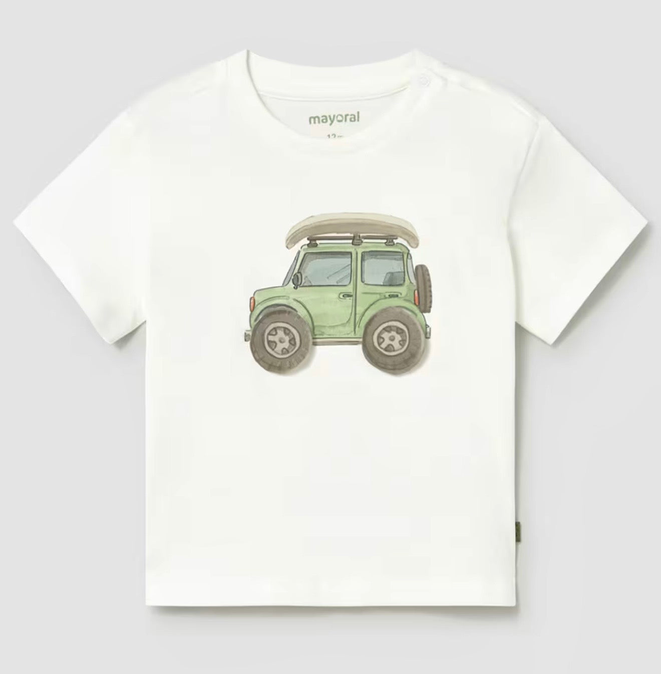 T-shirt bambino con jeep verde – stile avventura