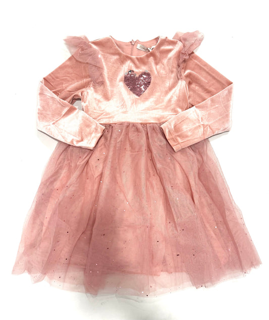 💕 Abito bambina in velluto con tulle e cuore glitter