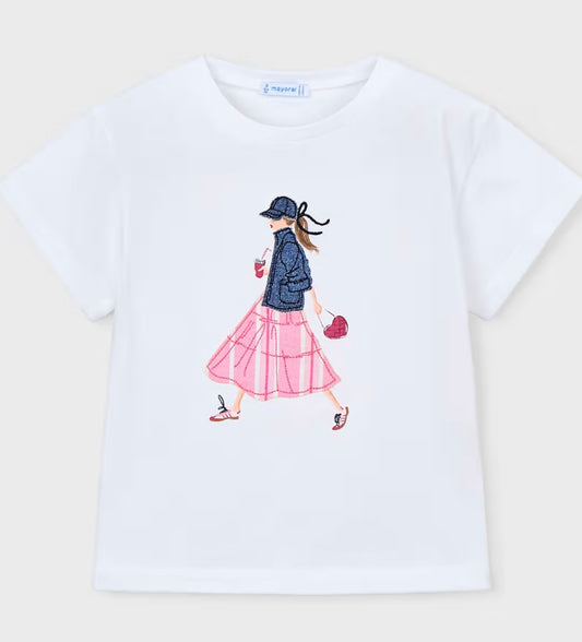 T-Shirt Bambina Bianca con Stampa Fashion Girl