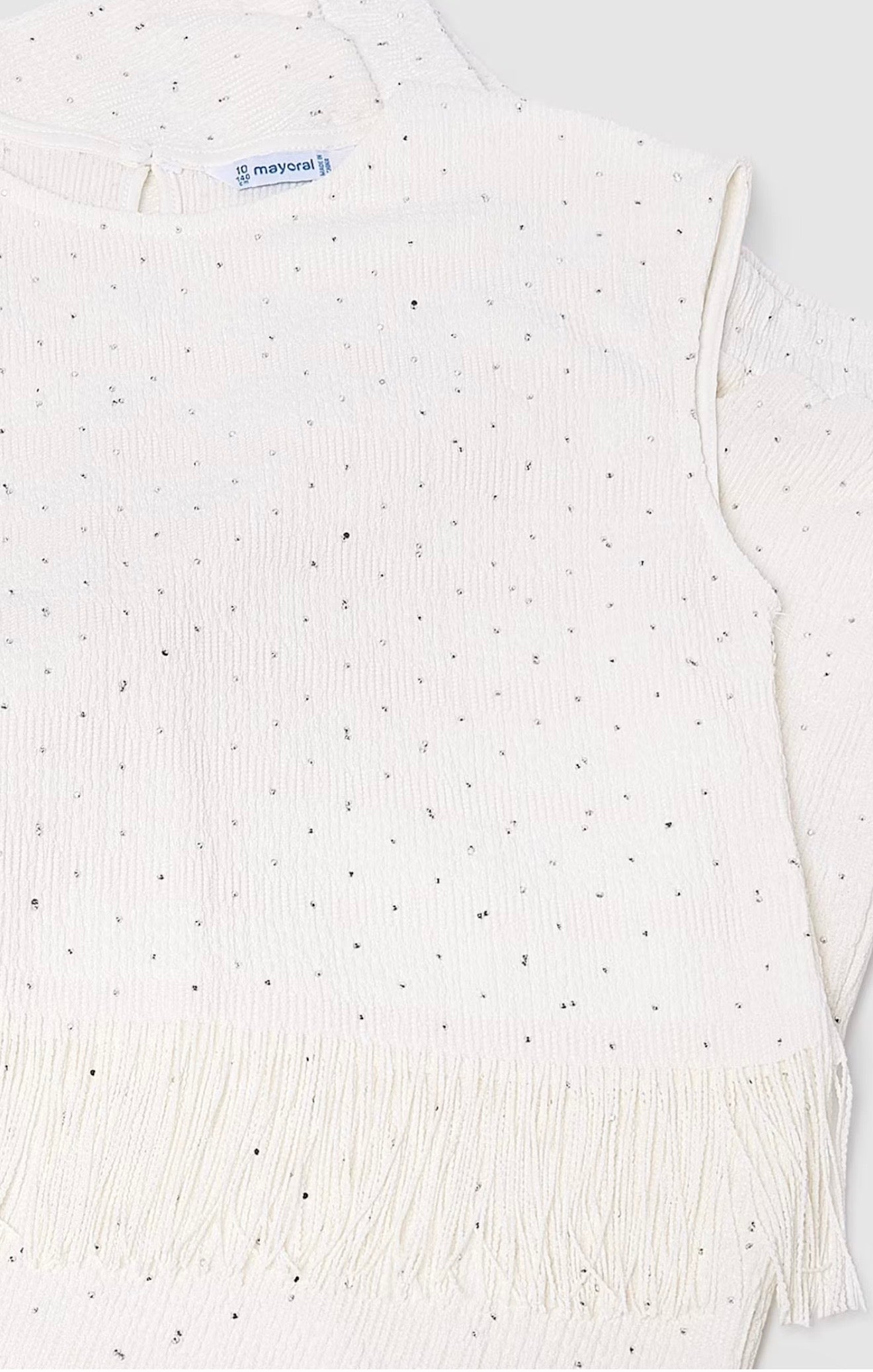 Completo Elegante Bambina Bianco con Frange e Pantalone Ampio