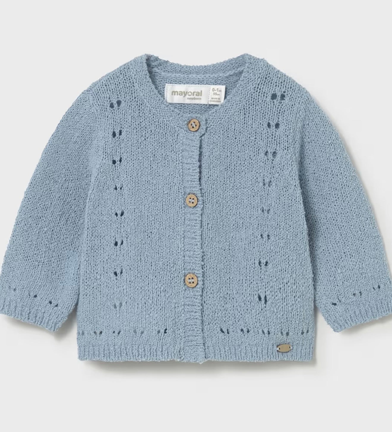 Cardigan neonato azzurro in maglia Mayoral