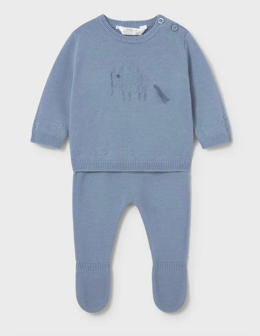 Completo neonato Mayoral azzurro in maglia con elefantino