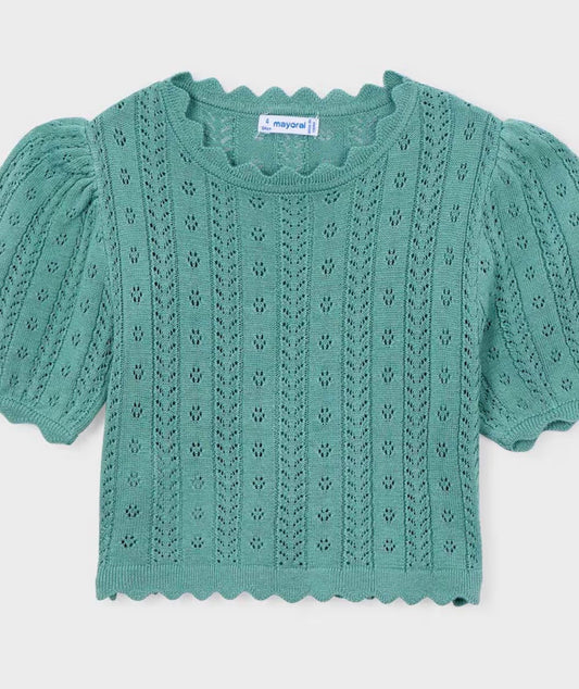 Maglia Traforata Bambina Verde Salvia