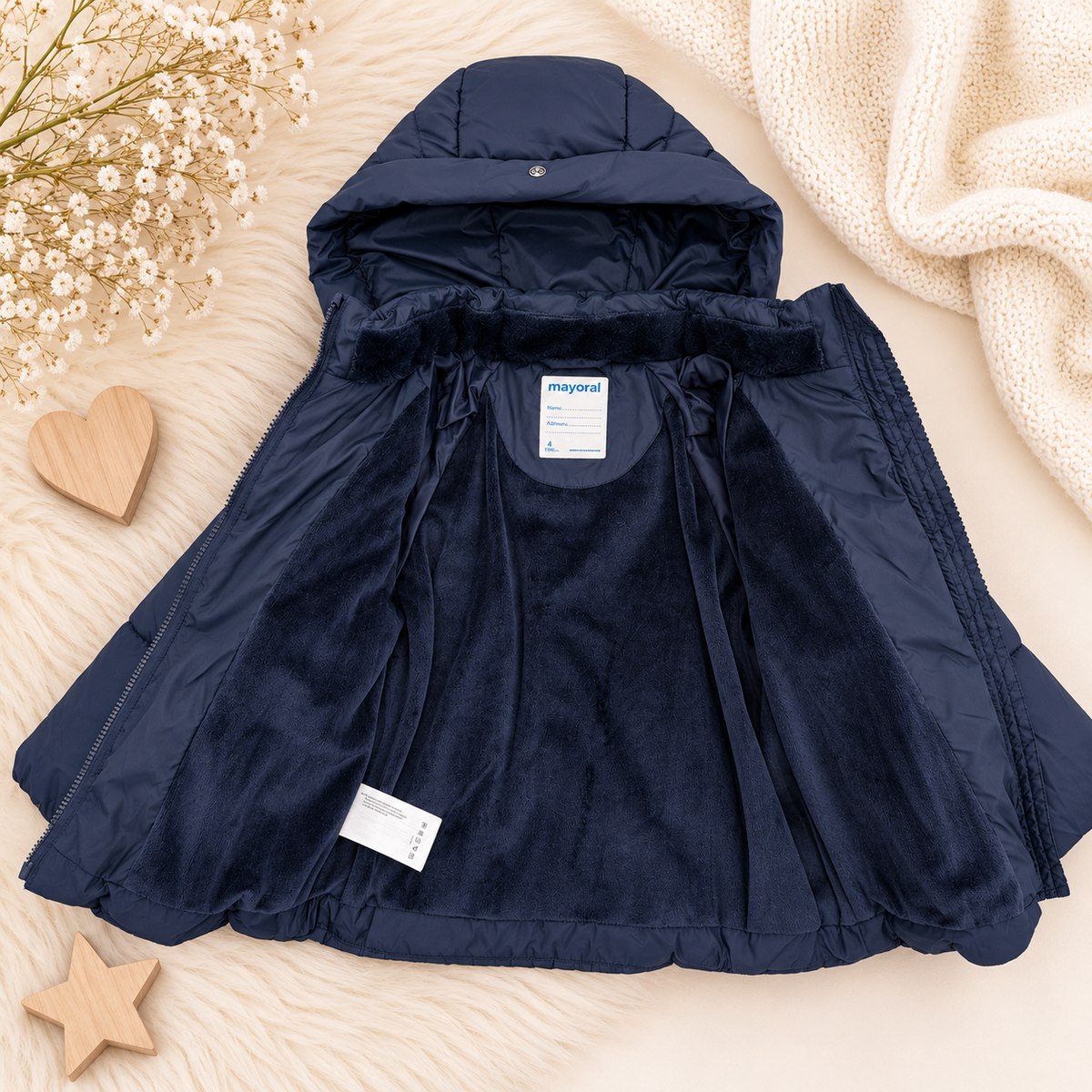 Piumino Bambina Mayoral Blu Navy – Interno Peluche e Cappuccio Staccabile