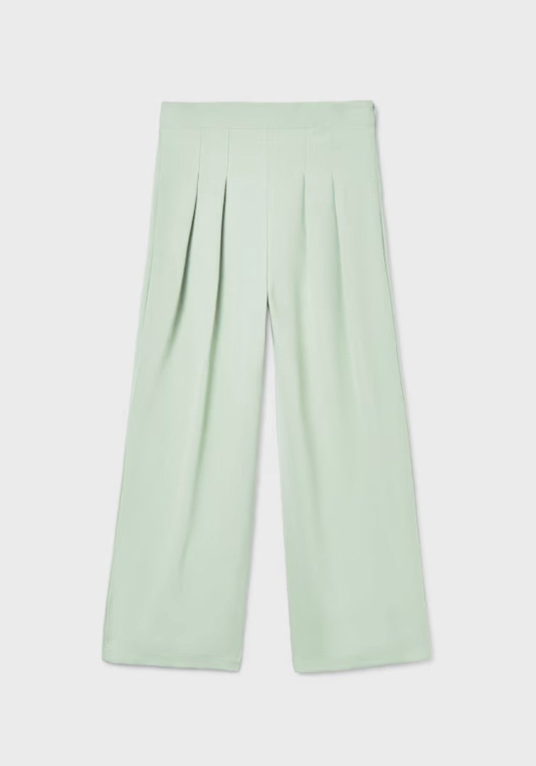 Pantalone Bambina Verde Salvia a Gamba Ampia