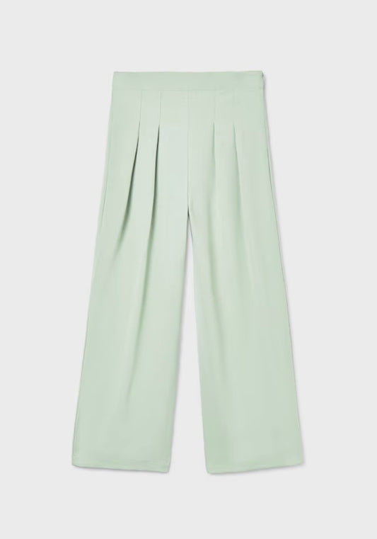 Pantalone Bambina Verde Salvia a Gamba Ampia