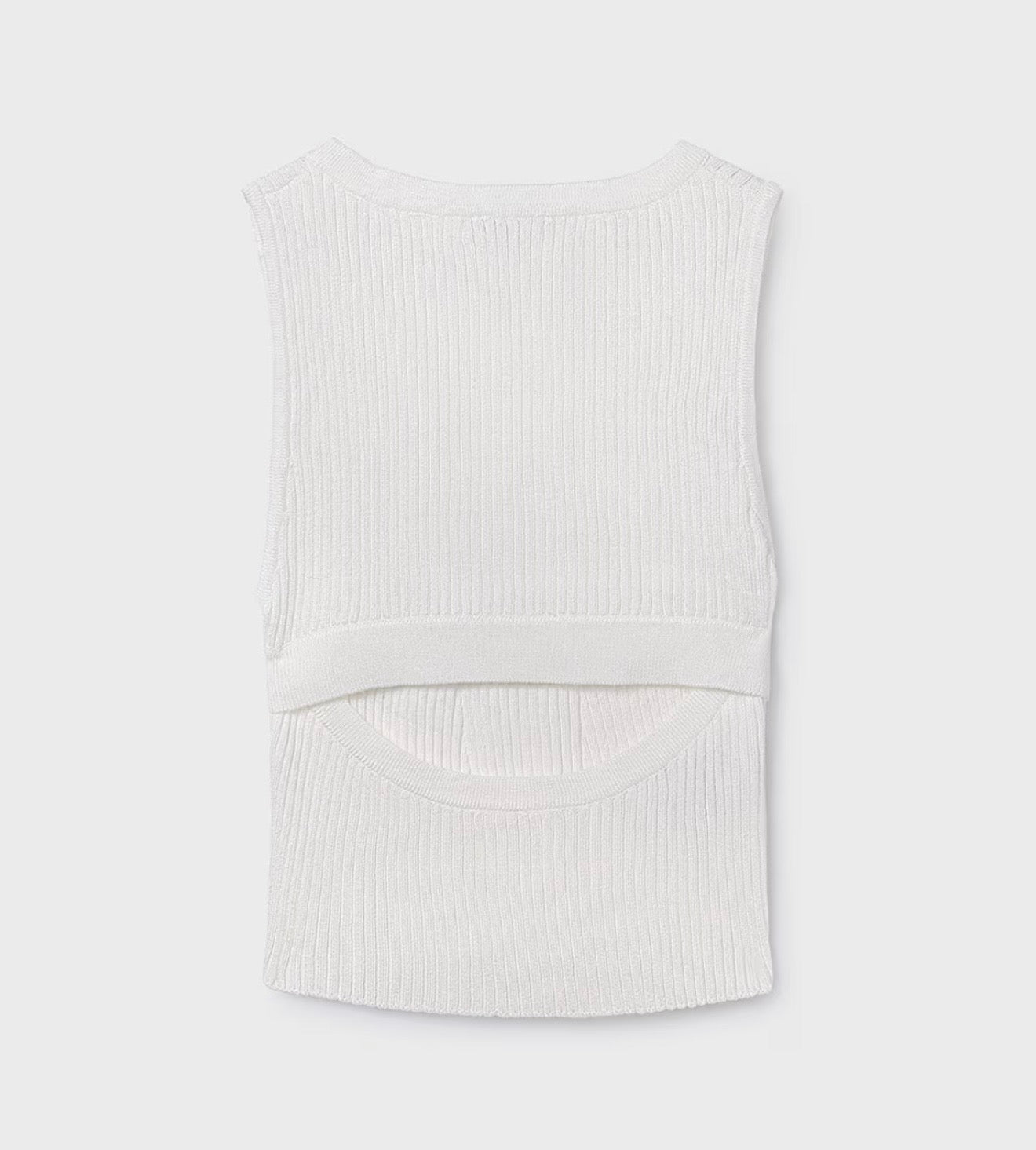 Top Bambina in Maglia a Coste Bianco Panna