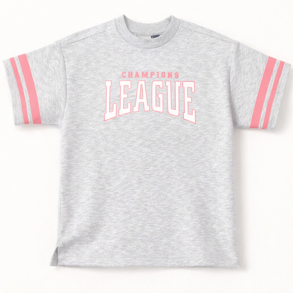 T-shirt in felpa bambina grigia Champions League con dettagli rosa