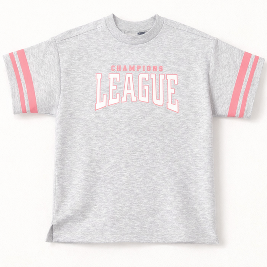 T-shirt in felpa bambina grigia Champions League con dettagli rosa