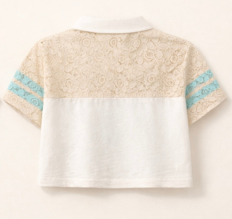 Polo bambina in pizzo con stampa West Coast