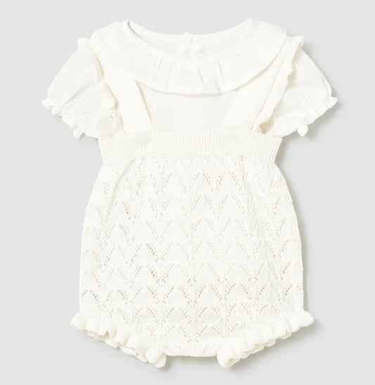 Completo neonata panna elegante in maglia traforata