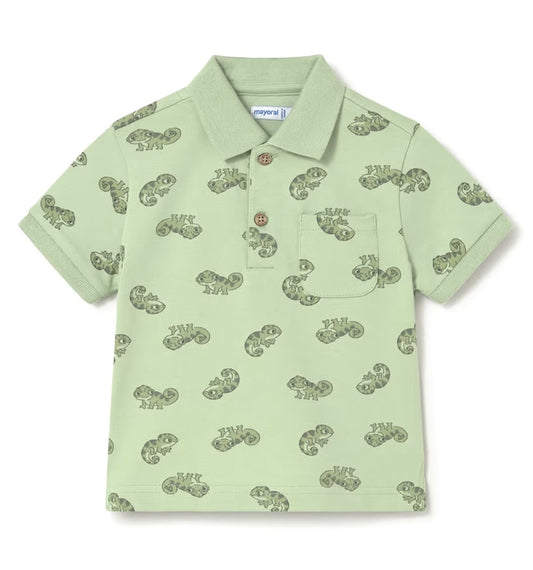 Polo bambino verde salvia con camaleonti
