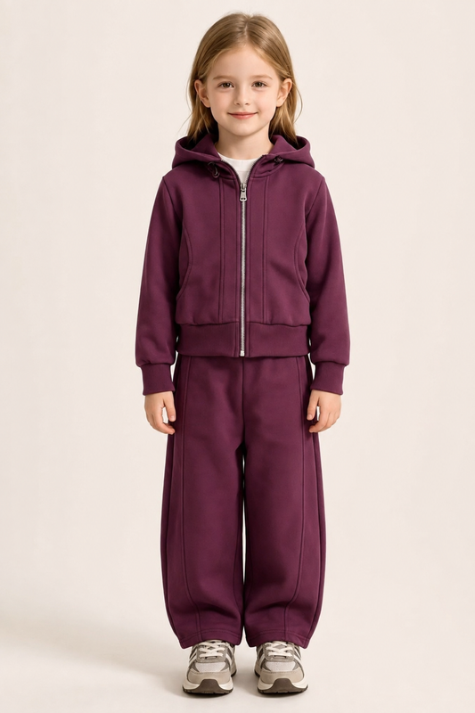 Tuta Bambina Ciclamino con Felpa Zip e Pantalone Wide Leg