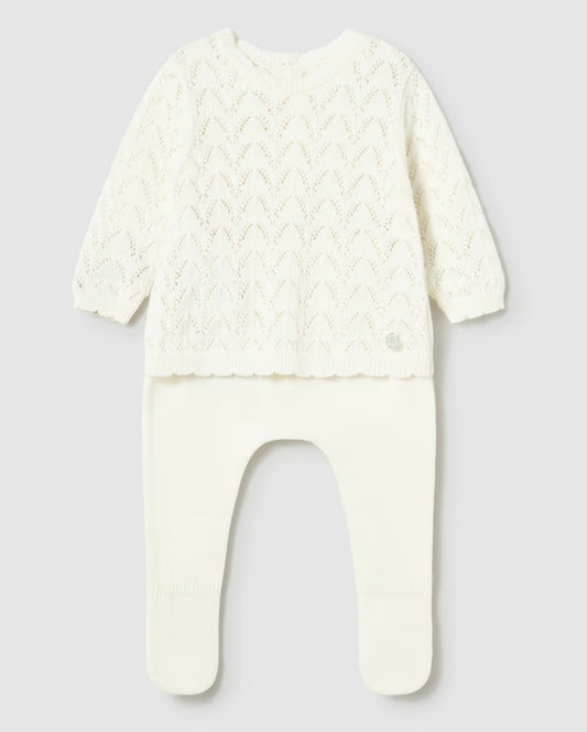 Completo neonato panna in maglia traforata