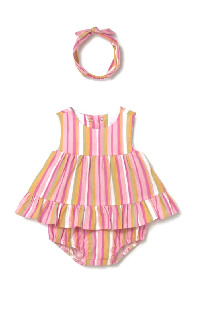 Completo neonata con righe multicolor e fascia
