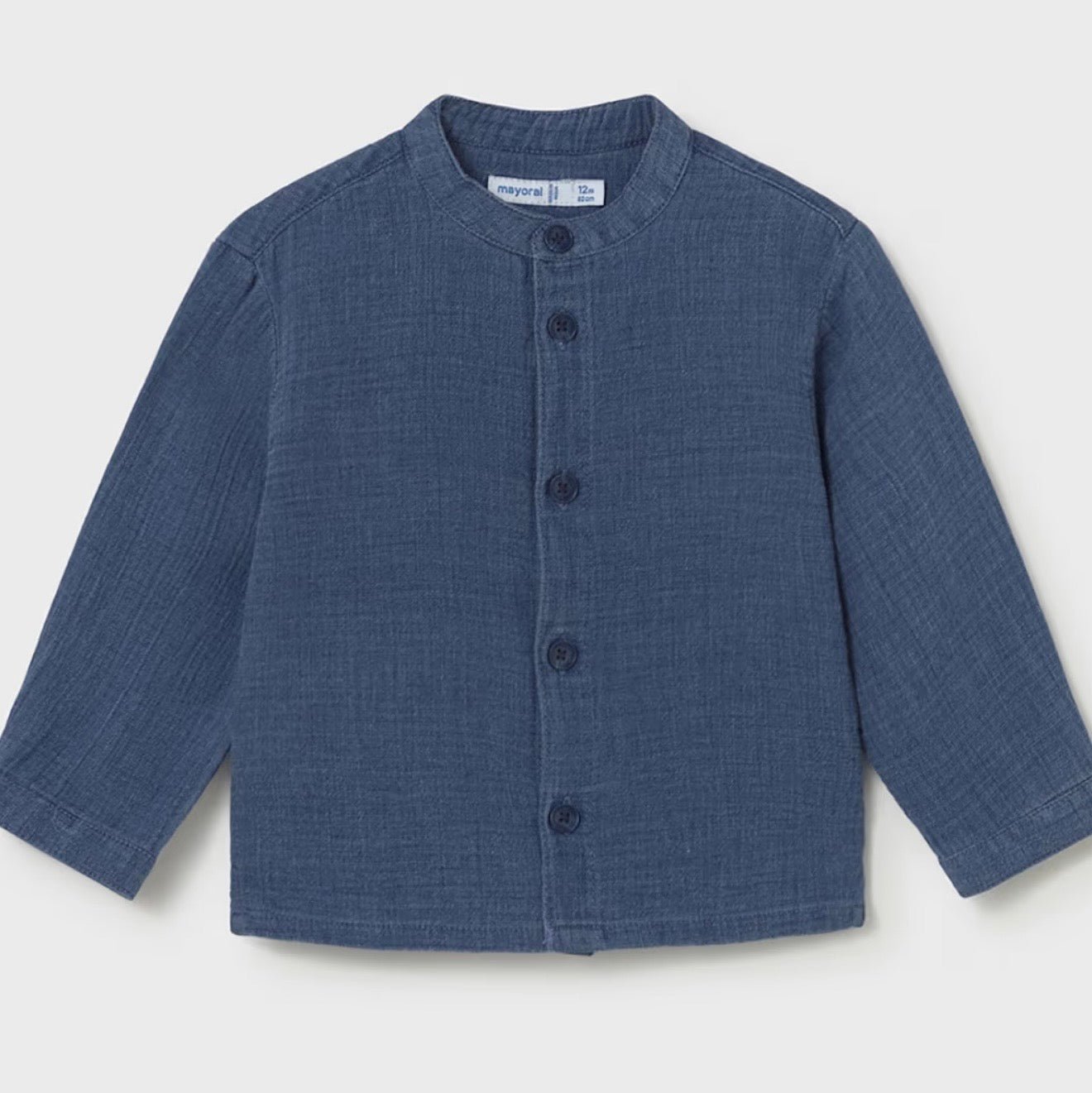 Camicia Neonato Blu in Mussola di Cotone