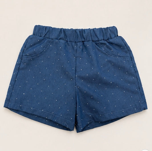 Shorts bambina in tessuto leggero effetto denim