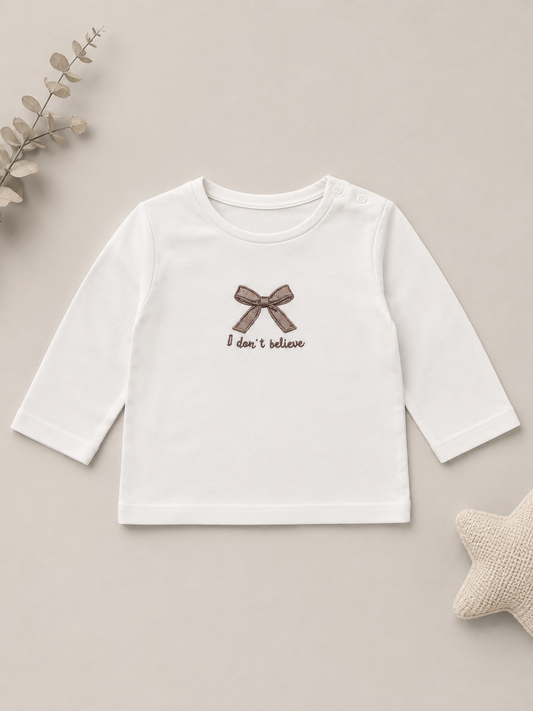 Maglia Bimba Bianca con Fiocco Ricamato